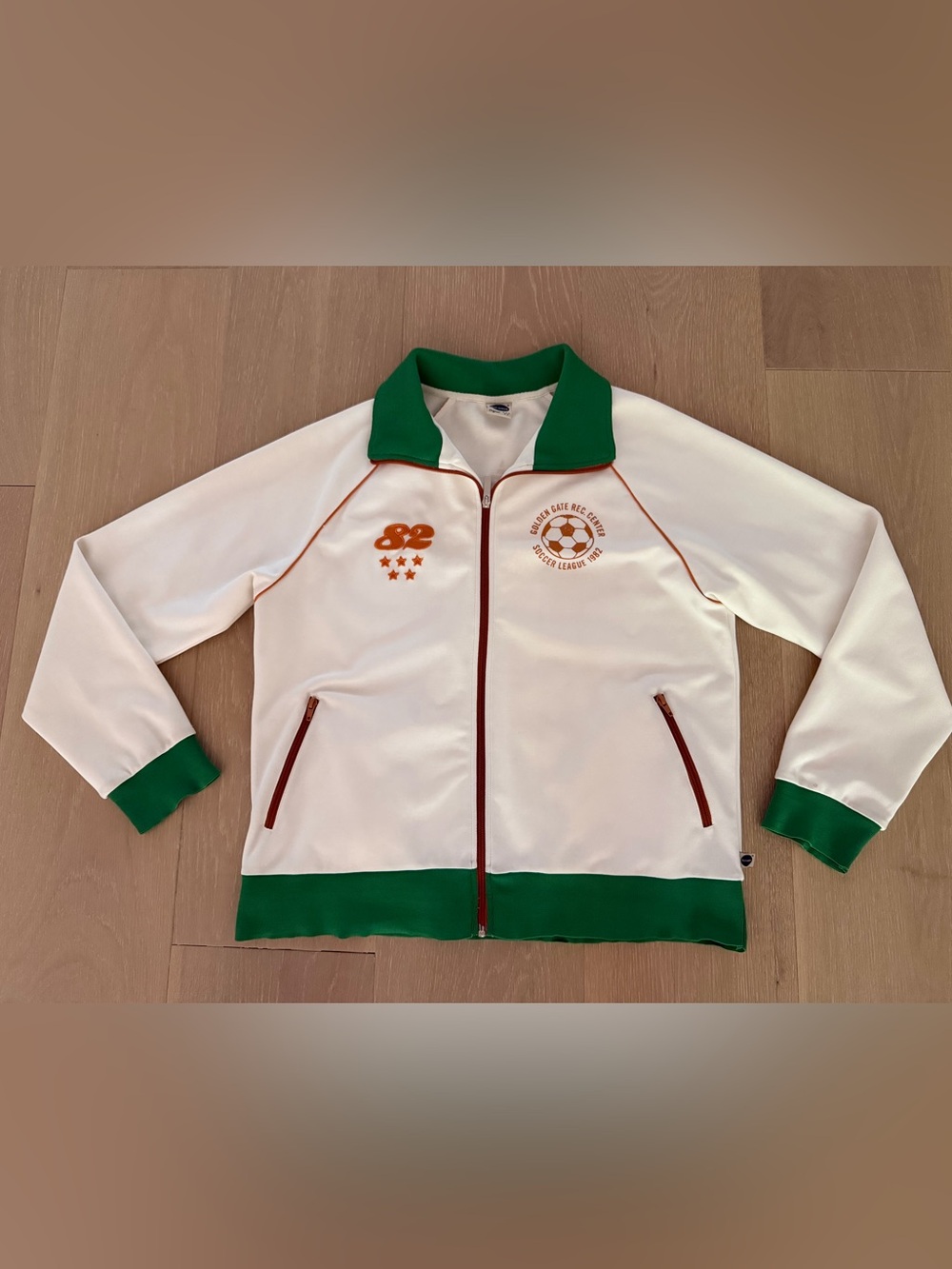 Vintage soccer track jacket in white / green